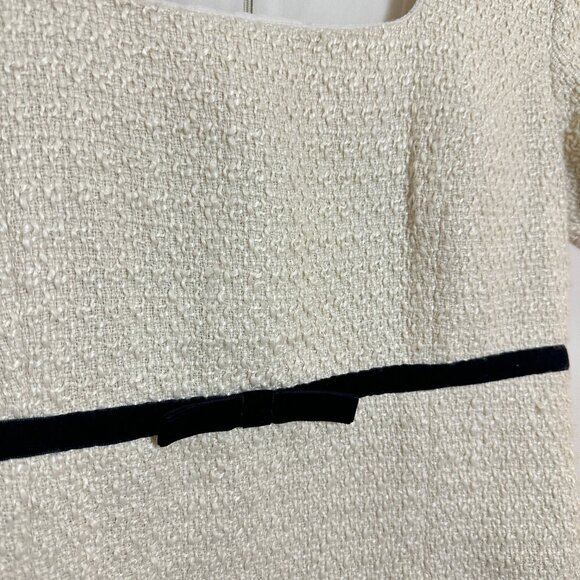 FRENCH CONNECTION Velvet Bow Short Sleeve Bouclé Minidress in Cream/ Black - Picture 5 of 11
